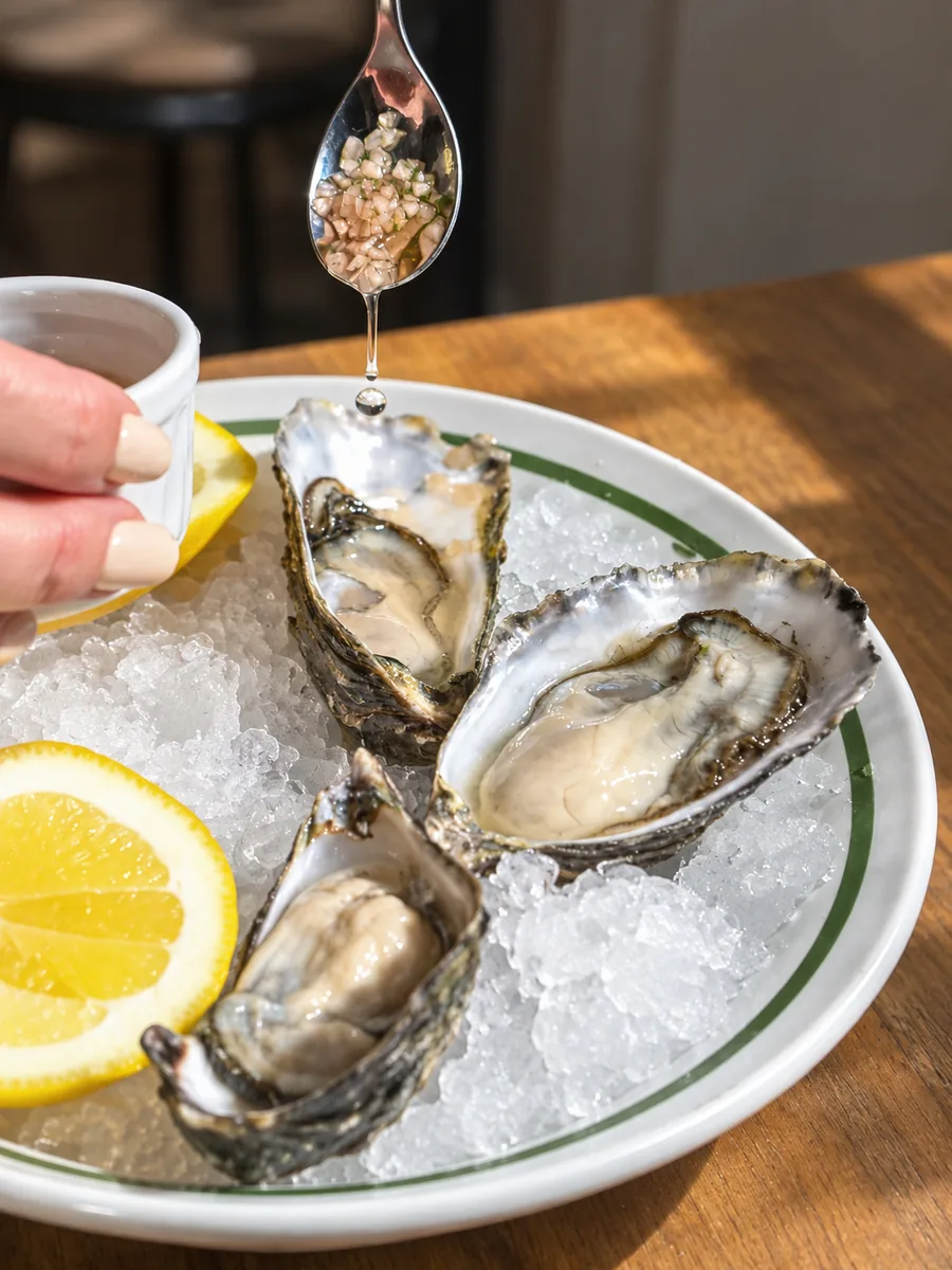 Oysters displayed on ice